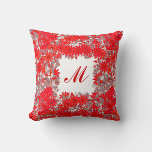 Monogramm gerahmt mit Blume - rot und grau Kissen
