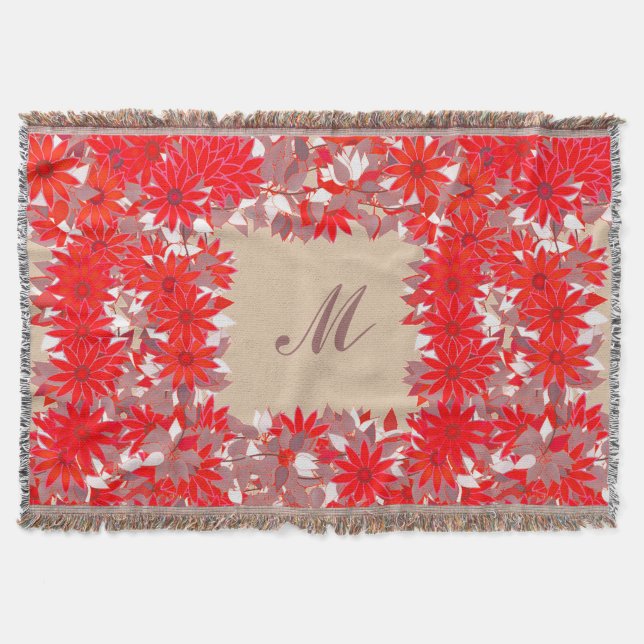 Monogramm gerahmt mit Blume - rot und tauglich Decke (Vorderseite)