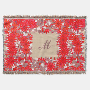 Monogramm gerahmt mit Blumen - Rot und Taupe Decke