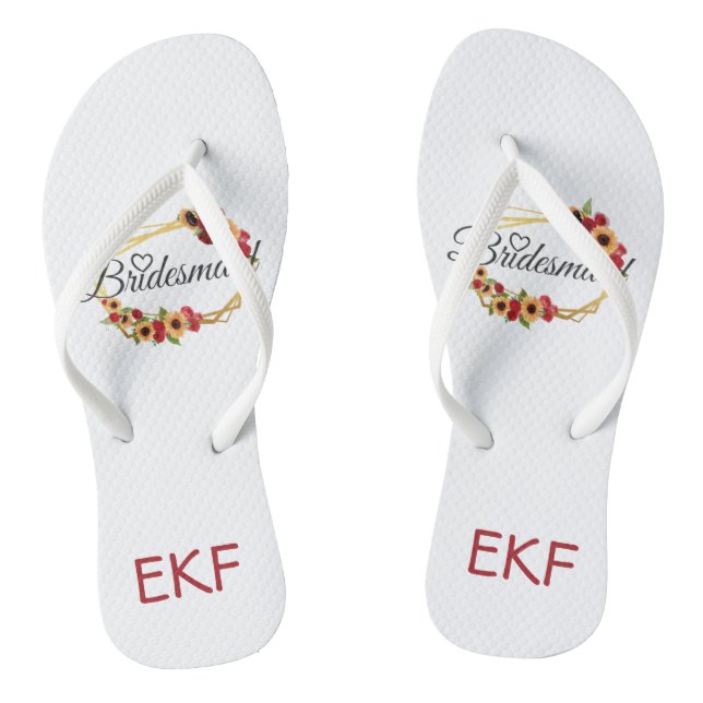 Monogramm Geschenk für Bridesmädchen Rote Gelbe Bl Flip Flops (Fußbett)