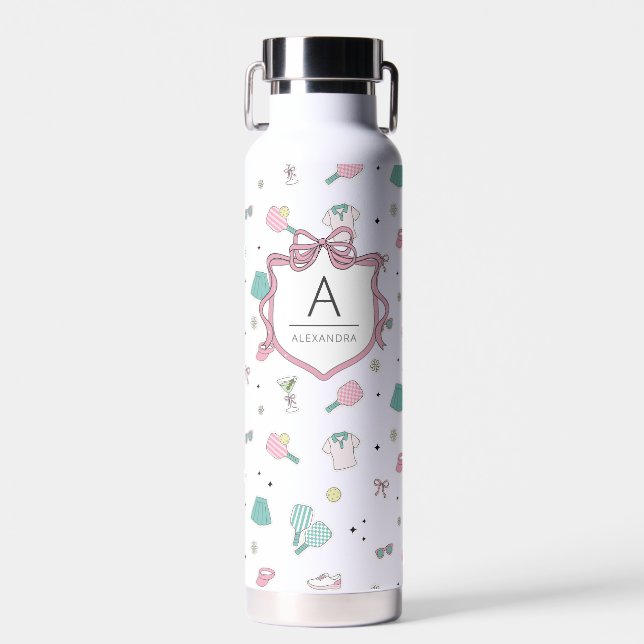 Monogramm Geschenk für Pickleball Damen Trinkflasche (Vorne)