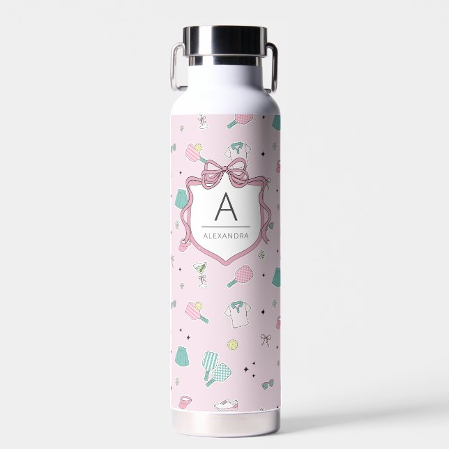 Monogramm-Geschenk für Pickleball Damen Trinkflasche (Vorne)