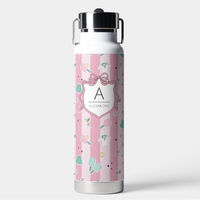 Monogramm Geschenk für Pickleball Damen Trinkflasche (Vorderseite)