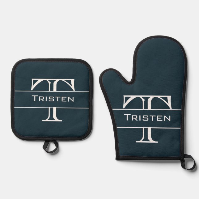 Monogramm-Geschenk Ofenhandschuh & Topflappen-Set (Vorderseite)