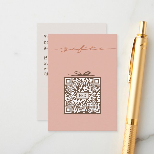Monogramm Geschenk & Schleife QR Code | Hochzeitsl Begleitkarte (Vorderseite/Rückseite Beispiel)