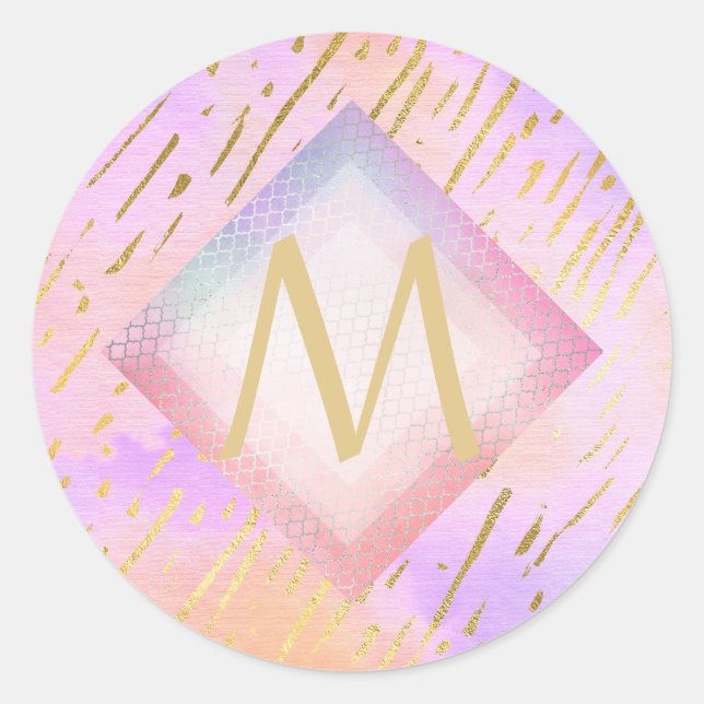 Monogramm Geschenke für Mädchen, die Liebe rosa Go Runder Aufkleber (Vorderseite)