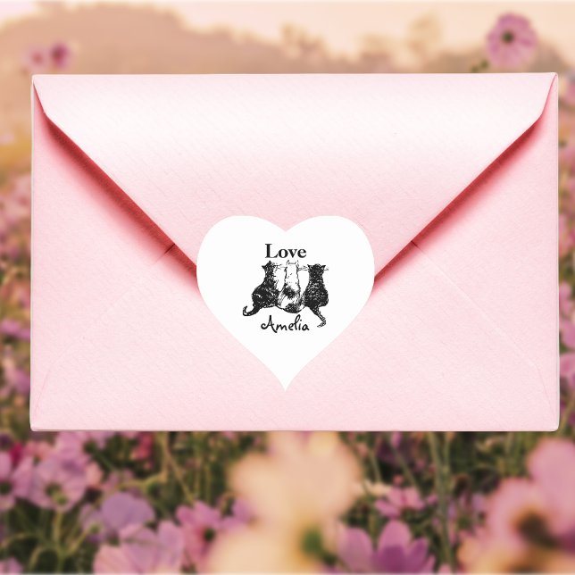 Monogramm Gesendet mit Liebe Schwarz-weiße Katze Herz-Aufkleber (A little love from one cat lover to another. 🐈‍⬛😽)