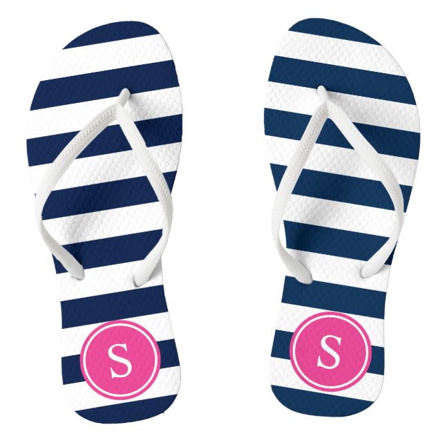 Monogramm gestrichen in Navy & Pink Flip Flops (Fußbett)
