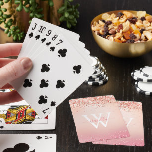 Monogramm Glanz-Roségold Elegantes Skript Spielkarten