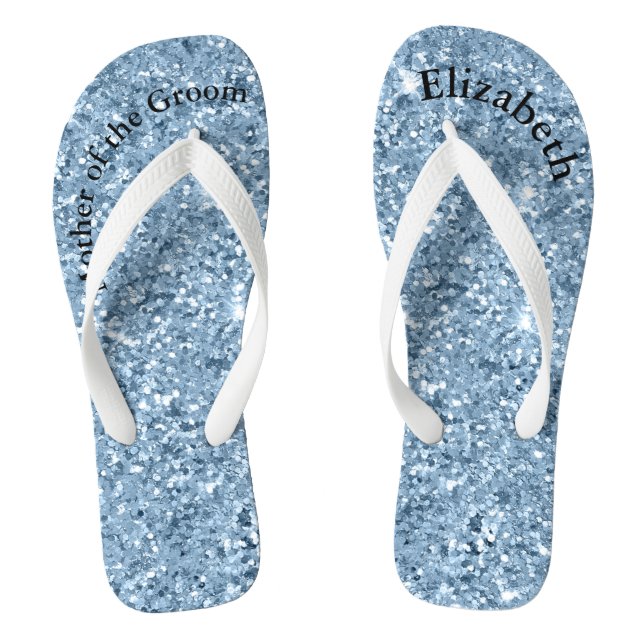 Monogramm Glänzend Blau Mutter der Braut Bräutigam Flip Flops (Fußbett)