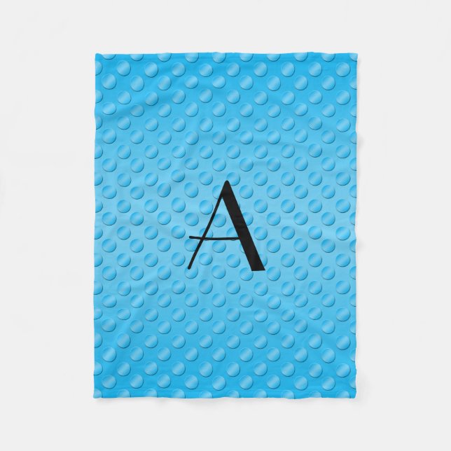 Monogramm glänzende hellblaue Polka-Punkte Fleecedecke (Vorderseite)