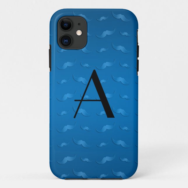 Monogramm glänzendes blaues Schnurrmuster Case-Mate iPhone Hülle (Rückseite)
