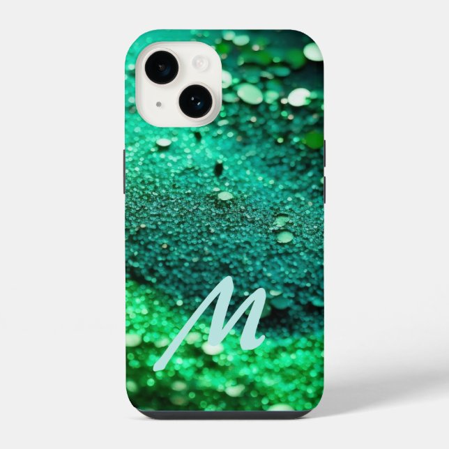 Monogramm Glitter Grün iPhone Hülle (Rückseite)