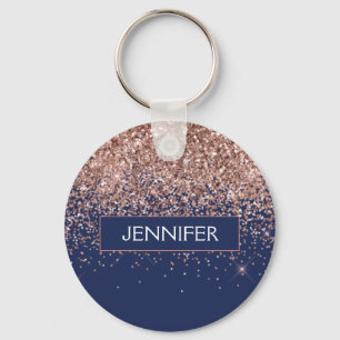 Monogramm Glitter Rouge Pink Roségold Navyblau Schlüsselanhänger