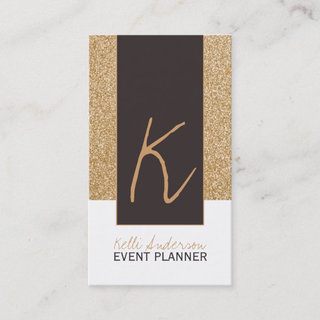 Monogramm-Glitzer-Geschäfts-Karten-Schablone Visitenkarte (Vorderseite)
