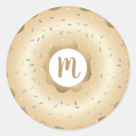 Monogramm Glitzer glänzende Donuts-Sprinklen Runder Aufkleber