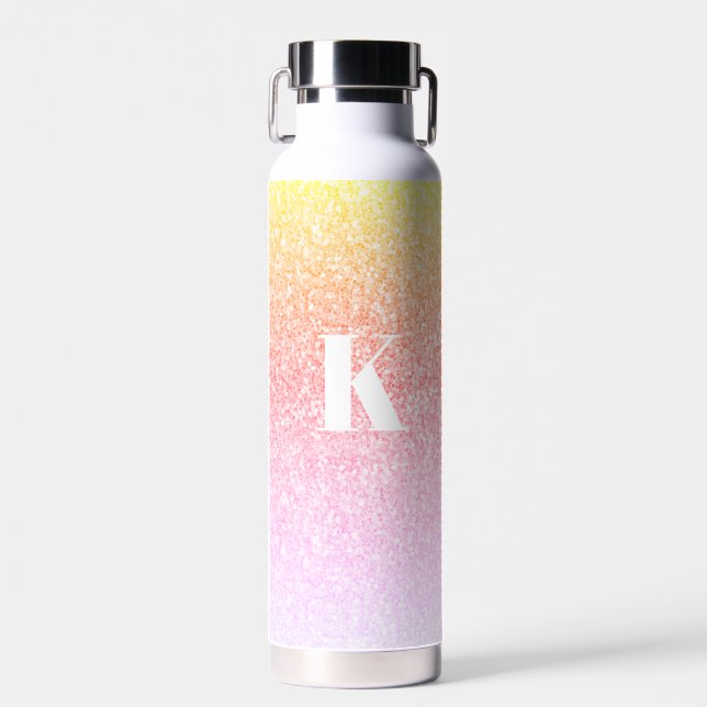 Monogramm Glitzer Rainbow Glitzer Feminine Trinkflasche (Vorne)