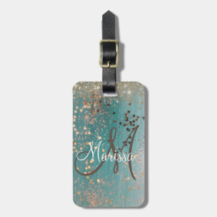 Monogramm Glitzer Stars auf Aquamarinen Personalis Gepäckanhänger