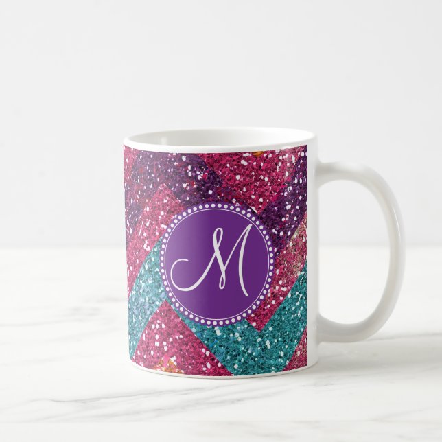 Monogramm-Glitzer-Zickzack rosa lila orange Tasse (Rechts)