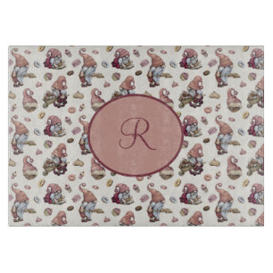 Monogramm-Gnome beim Backen, Cupcakes, Donuts, süß Schneidebrett