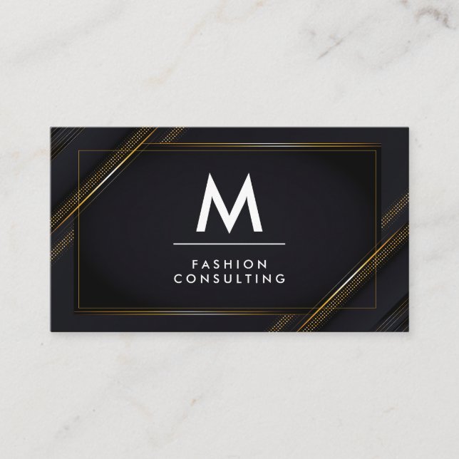 Monogramm | Gold Black Lux Hintergrund Visitenkarte (Vorderseite)