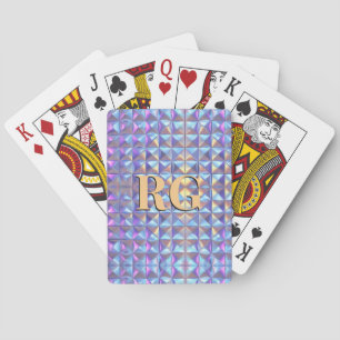 Monogramm, Gold, Blau und Purpur Irisierendes Geom Spielkarten