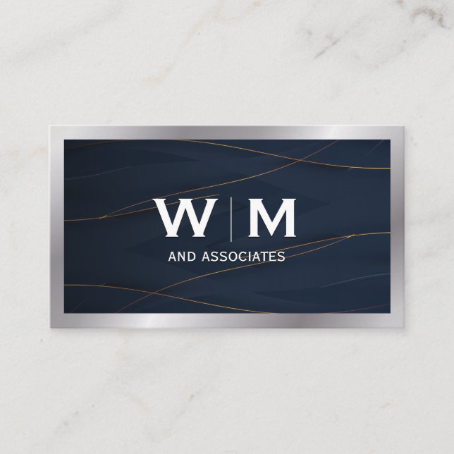 Monogramm | Gold Blue Background Visitenkarte (Vorderseite)