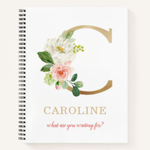 Monogramm Gold Buchstabe C Florales Motto oder Z Notizbuch