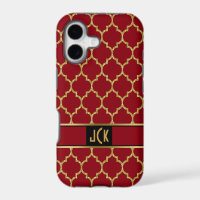 Monogramm Gold & Burgund Geometrisches Vierblatt 2