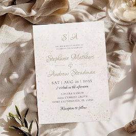 Monogramm Gold Elfenbein Beige Klassische Hochzeit Einladung