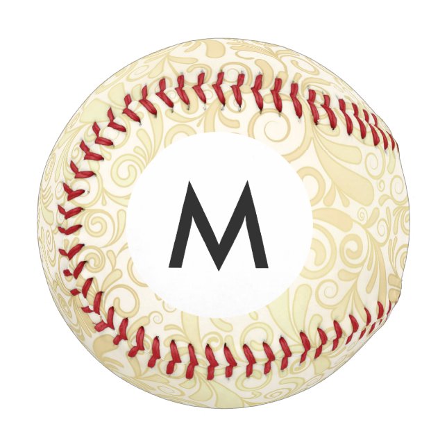 Monogramm Gold florales Blätter Muster Baseball (Vorderseite Links)
