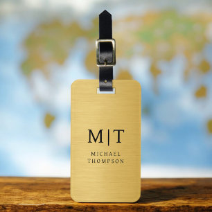 Monogramm Gold Gebürstet Metallisch Elegant Gepäckanhänger