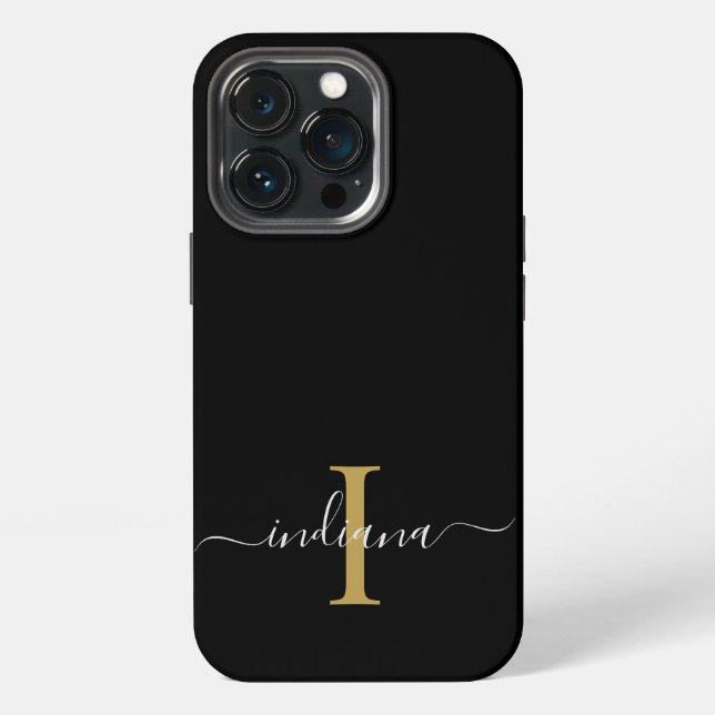 Monogramm Gold Initiale Graue Schrift Name Modern iPhone Hülle (Hinten)