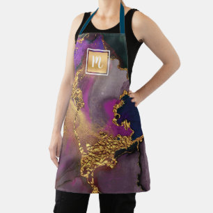 Monogramm Gold Lila Grün Achat Wasserfarbe Bold Schürze