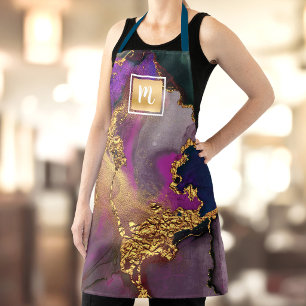 Monogramm Gold Lila Grün Achat Wasserfarbe Bold Schürze