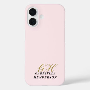 Monogramm Gold Pastell Rosa Schwarz Minimalistisch iPhone 16 Hülle