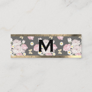 Monogramm Gold Rosa Blumen Mini Visitenkarte