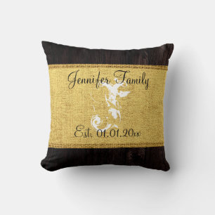 Monogramm Gold Rustikales Jute Leinen Holz Optik Kissen