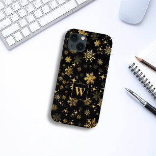 Monogramm Gold Schneeflocken und Sterne Case-Mate iPhone Hülle