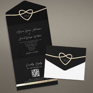 Monogramm Gold-Schwarz Hochzeits-Einladungskarte All In One Einladung