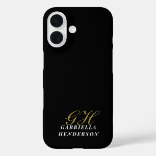 Monogramm Gold Schwarz Minimalistischer Weißer Nam iPhone 16 Hülle