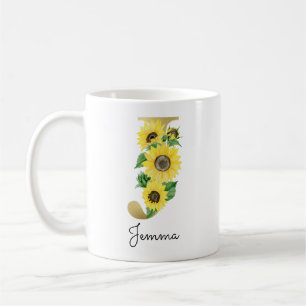 Monogramm Gold Sonnenblume Girly Floral Anfangsbuc Kaffeetasse