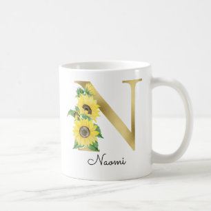 Monogramm Gold Sonnenblume Girly Floral Anfangsbuc Kaffeetasse