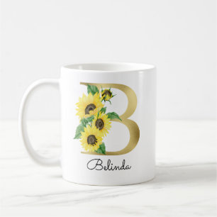 Monogramm Gold Sonnenblume Mädchenhaft Florales In Kaffeetasse