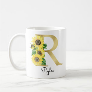 Monogramm Gold Sonnenblume Mädchenhaft Florales In Kaffeetasse