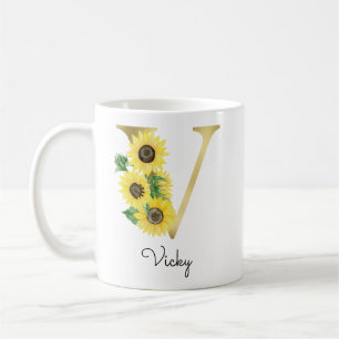 Monogramm Gold Sonnenblume Mädchenhaft Florales In Kaffeetasse