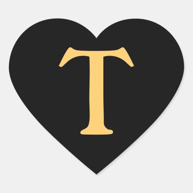 Monogramm Gold T auf schwarzem Hintergrund Herz-Aufkleber (Vorderseite)