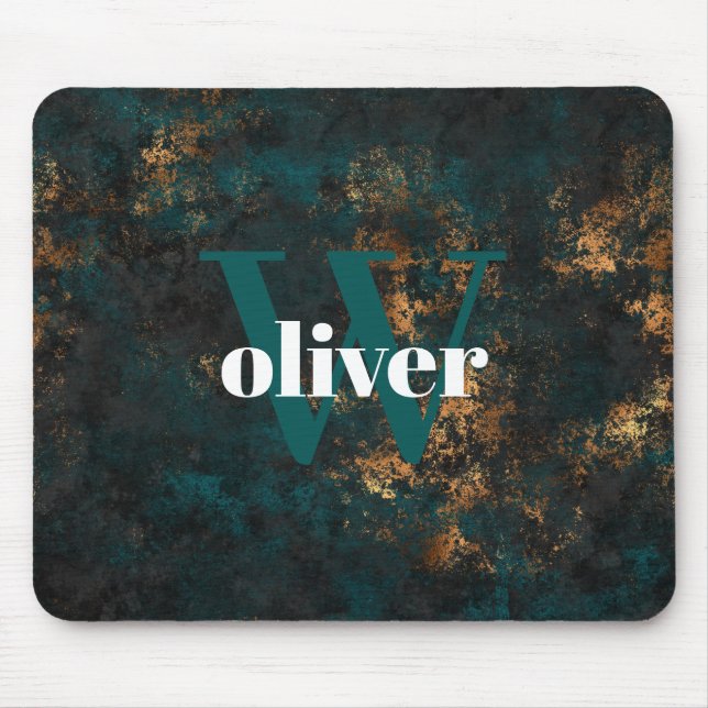 Monogramm-Gold- und Aquamarine Maus-Pad für Männer Mousepad (Vorne)