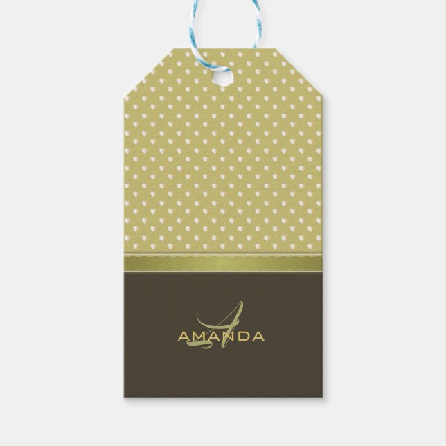 Monogramm Gold und Ecru Olive Green Geschenkanhänger (Vorderseite)