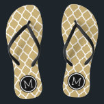 Monogramm Gold und Schwarz Flip Flops<br><div class="desc">Maßgeschneiderte,  bedruckte Flop-Sandalen mit einem stilvollen marokkanischen Quartrefolienmuster und einem eigenen Monogramm oder einem anderen Text in einem Kreisrahmen. Klicken Sie auf Anpassen,  um Schriftart und Farben zu ändern oder eigene Bilder hinzuzufügen,  um ein einzigartiges Design zu erstellen!</div>